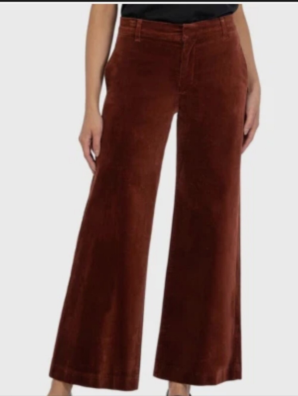 KUT From The Kloth Meg Wide Leg Ankle Cropped Trousers Brick Red Velvet Size 6